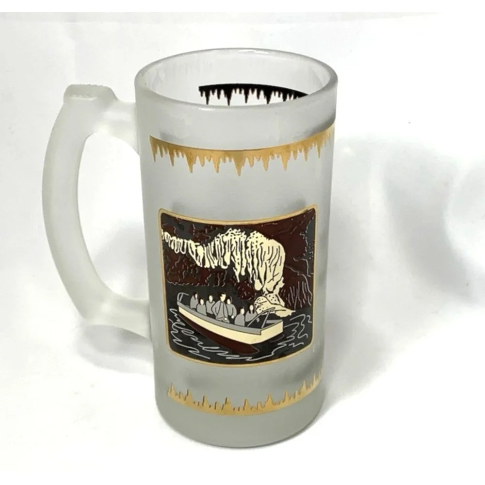 Howe‎ Caverns New York Souvenir Beer Mug Frosted Glass Painted See Thru Window